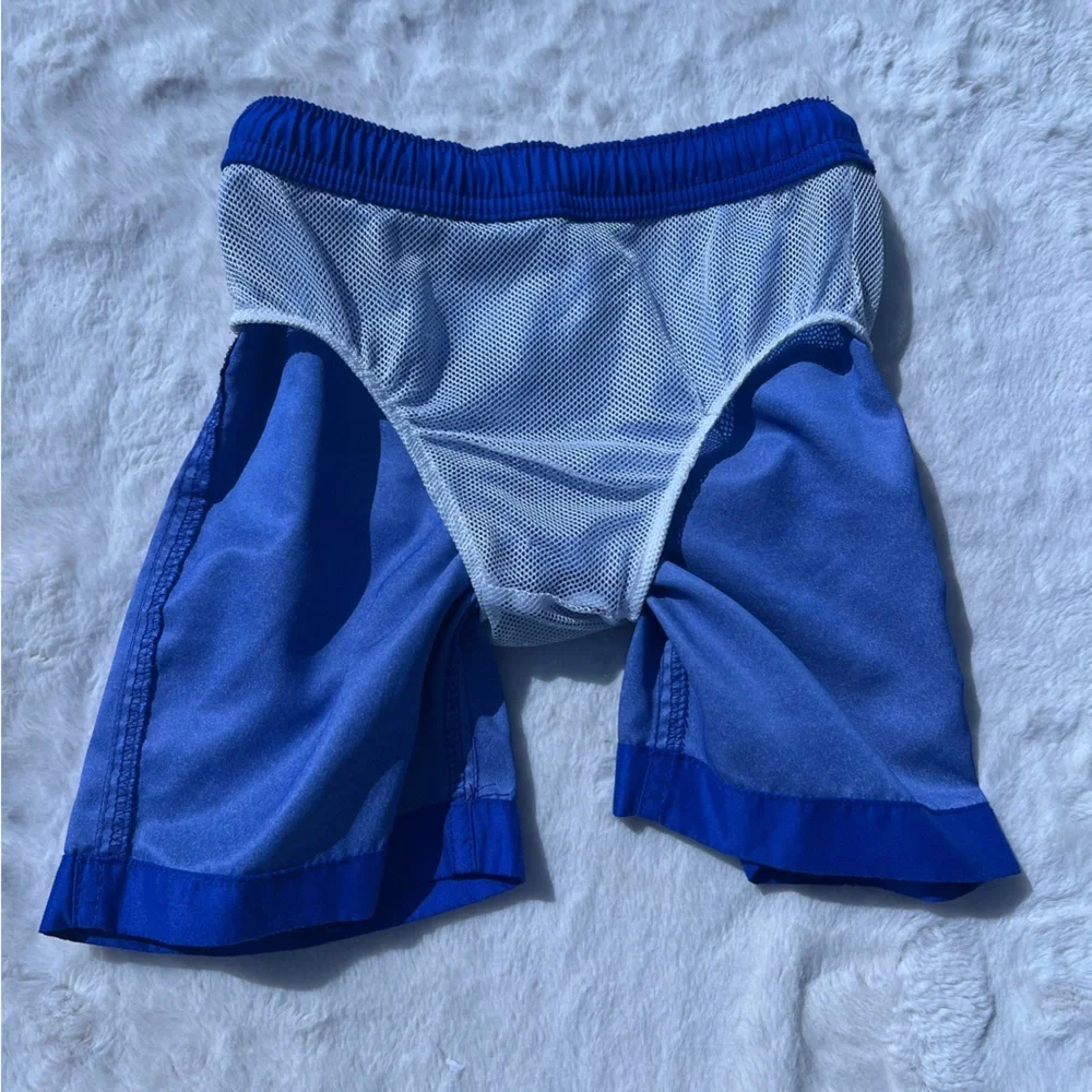 Lands’ End Boys Rash Guard Swim Set XS 4-5 Blue Neon + Swim Trunks